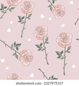 Rose flower vector seamless pattern. Romantic Valentines Day background.