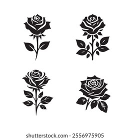 Rose flower vector silhouette art illustration bundle