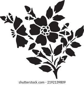 Rose flower Vector Stencil, black and white