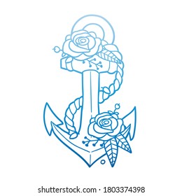 Rose Flower with Vintage Anchor Design. Nautical Floral frame ornament vector style. Decoration Design Empty illustration.