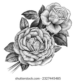 Rose flower vintage bunch floral bouquet botany Baroque Victorian ornament leaf engraved retro pattern damask decorative design tattoo filigree calligraphic vector ornate 