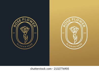 rose flower vintage gold line art logo design