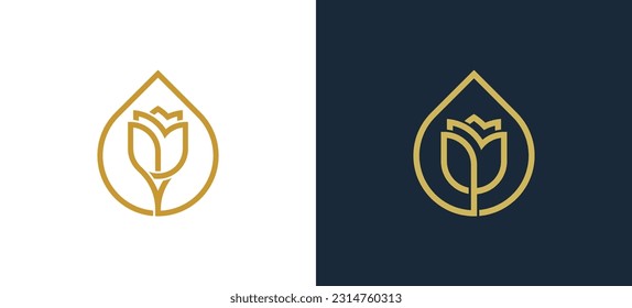 Rose Flower Water Drop Floral Logo Concept icon symbol sign Element Design. Cosmetics, Jewellery, Jewelry, Beauty, Beauty salon, Boutique, Spa, Tulip Logotype. Vector illustration template