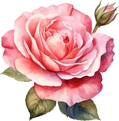 Rose Flower Watercolor Isolated On White Background. Vector Illustration
