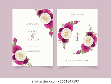 Rose Flower wedding card. Illustrator and designer. Wedding Invites, save the date, Birthday Invites, Video Invites, E-Cards.