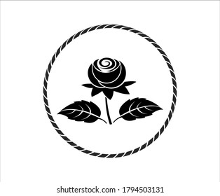 Rose flower within circle frame, vector isolated.
