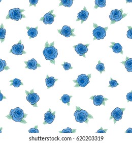 Rose flowers, abstract, watercolor, green and blue on a white. Seamless pattern can be used as greeting card, invitation card for wedding, birthday and other holidays and summer background.