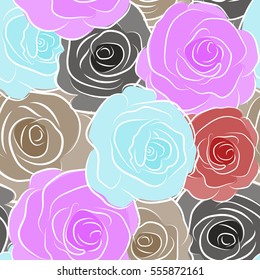 Rose flowers, abstract, watercolor and multicolored. Seamless pattern can be used as greeting card, invitation card for wedding, birthday and other holidays and summer background.