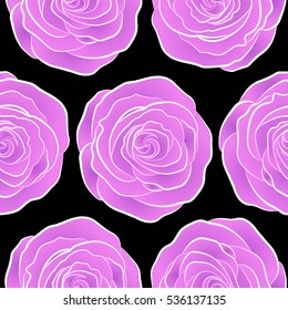 Rose flowers, abstract, watercolor, pink and violet on a black. Seamless pattern can be used as greeting card, invitation card for wedding, birthday and other holidays and summer background.