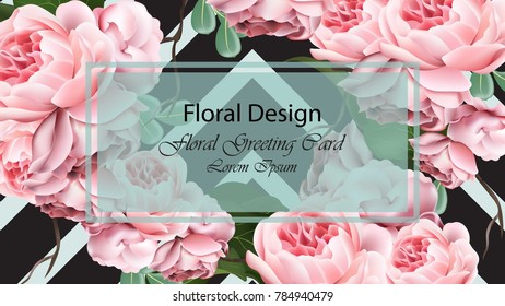 Rose flowers background template card Vector. Realistic 3d design
