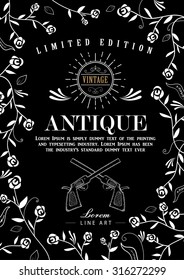 Rose Flowers border vintage frame antique hand drawn vector illustration