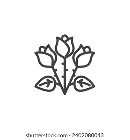 Rose flowers bouquet line icon. linear style sign for mobile concept and web design. Three rose flowers outline vector icon. Symbol, logo illustration. Vector graphics 