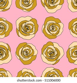 Rose flowers in brown and pink colors, abstract, stylized, watercolor effect. Seamless pattern can be used as greeting card, invitation for wedding, birthday, for other holidays or summer background.