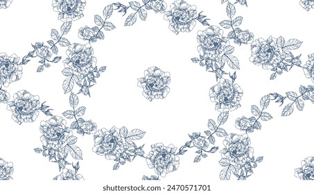 Rose flowers circular spiral seamless pattern on white background for wrapping paper, print wallpaper and textile