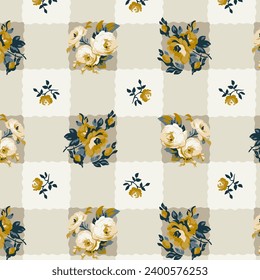 Rose flowers design on plaid background.