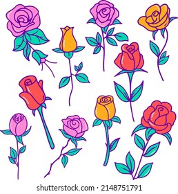 Rose Flowers Doodle Illustration Pack tu negocio o mercancía