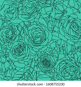 Rose flowers drawing background with black lines, vector illustration and simple design.