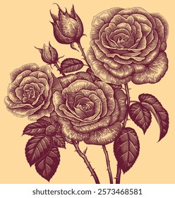 Rose Flowers. Editable hand drawn illustration. Vector vintage engraving. Isolated on light background. 8 EPS