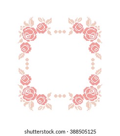 Rose. Flowers. Floral frame. Cross stitch. Embroidery. Vector.