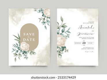 Rose flowers foliage arranged elegant wedding invitation card template