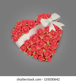 Rose flowers heart with white ribbon