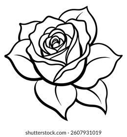Rose flowers isolated on a white background silhouette of black and white vector black silhouettes of rose Set of decorative rose with leaves Flower silhouette Vector illustration Rose Line Art