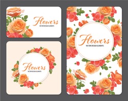Rose Blumen In Orangefarbener Farbe Und Begonienblume Auf Weißem Hintergrund. Vektorset Blühender Blumen Für Hochzeitseinladungen Und Grußkartendesign.