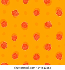 Rose flowers in orange colors, abstract, stylized with watercolor effect. Seamless pattern can be used as greeting card, invitation card for wedding, birthday and other holidays and summer background.