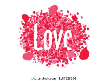 Rose flowers petals, romantic border frame with text love, happy valentines day, vector illustration isolated on white