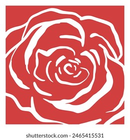 Rose flowers with red background poster. Hand drawn rose infantile style. Organic doodle shapes Matisse style, naive art, contemporary backgrounds. Botanic vector illustration