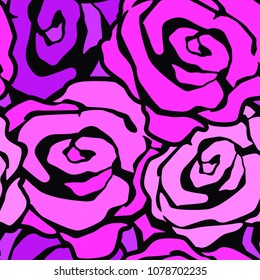 Rose flowers seamless hand craft expressive ink pattern. Funky style painted texture, poster with different doodles for fabric, wrapping, decoration, greeting card,  textiles or t-shirt apparel design