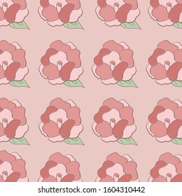 Rose Flowers Seamless Pattern; Children Hand Drawn Illustration