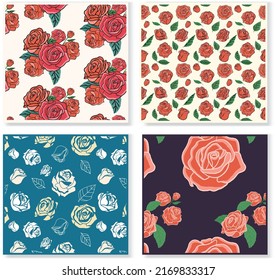 rose flowers seamless pattern collection vector design