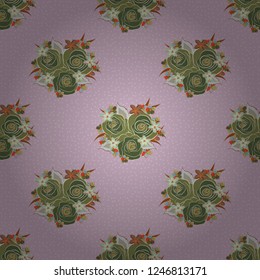 Rose flowers seamless pattern in green, brown and gray colors. Cute vector floral background.