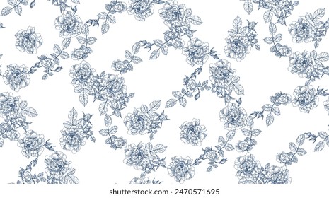 Rose flowers seamless pattern on white background for wrapping paper, print wallpaper and textile