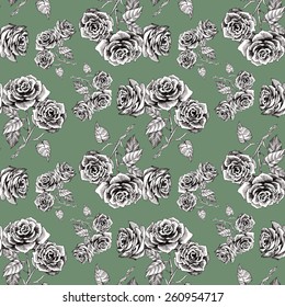 Rose flowers seamless pattern on green background vector illustration