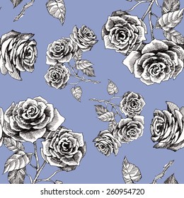 Rose flowers seamless pattern on purple background vector illustration
