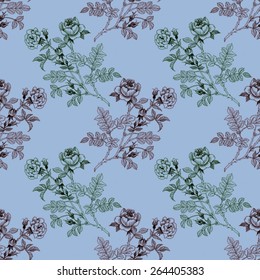 Rose flowers seamless pattern on blue background vector illustration