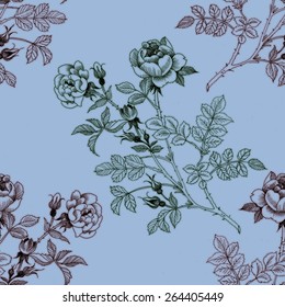 Rose flowers seamless pattern on blue background vector illustration