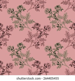 Rose flowers seamless pattern on pink background vector illustration