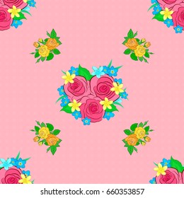 Rose flowers seamless pattern on a pink background. Cute vector floral background.