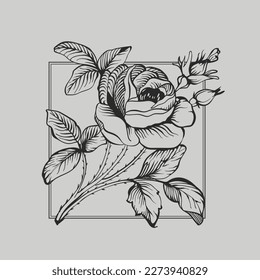 Rose flowers tattoo for woman and for man. Art illustration. Vector drawing. Ipad. Hand-draw tattoo