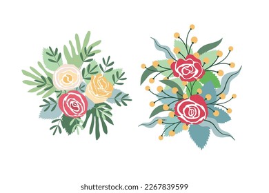 Flores de rosa vectores de diseño de ramos de bodas. Estilo acuático pastel y florido. Tarjeta floral de primavera floreciente.