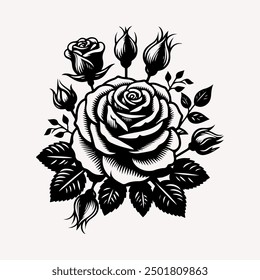 Rose flowers vector silhouette image Icon