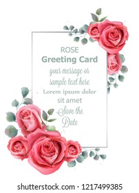 Rose flowers wedding card watercolor Vector. Beautiful vintage pastel colors floral decor banners