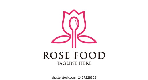 diseño de logotipo de comida rosa, combinación de rosas y cucharas, símbolos de plantilla de diseño de logotipo, iconos, ideas creativas.