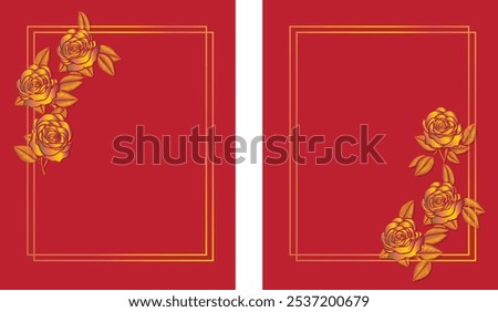 Rose frame graphic design gold color on red background  For use in designing cards and various publications. during the Chinese New Year festival