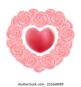 Rose frame with heart, Vector valentine's concept
