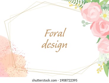 Rose frame illustration. Invitation or greeting card templates (white background, vector, cut out)