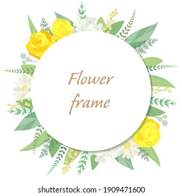 Rose frame illustration. Invitation or greeting card templates (white background, vector, cut out)